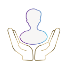 Illustrated icon of two hands surrounding a human silhouette