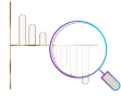 Illustrated icon of a magnifying glass looking at a graph