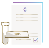 Illustrated icon of a test tube, microscope slide plate, and checklist