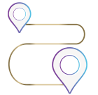 Illustrated icon of a journey between two location pins