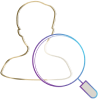 Illustrated icon of a magnifying glass looking at a human silhouette